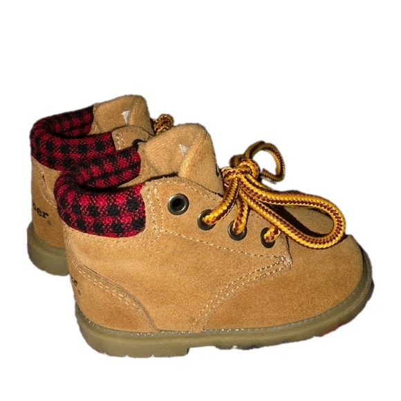 Gerber Toddler Boots Size 4 Tan Suede Plaid Cuff Flex Support System Work Boot - Picture 5 of 8